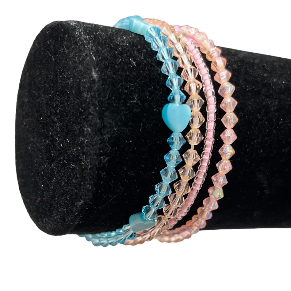 CRYSTAL STRETCH BRACELETS - PINK, PEACH, & BLUE - SET OF 4
